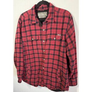 Eddie Bauer Men’s Red Black Plaid Flannel Jacket Sherpa Lined Button Front Large